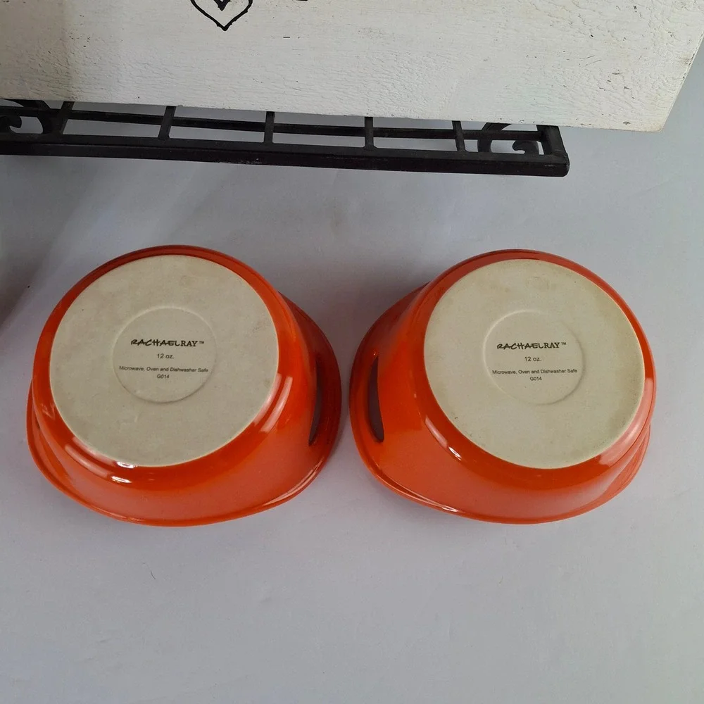 Rachael Ray Orange Stoneware 12 oz Ramekins Set of 2 G014 Oven Safe Bowls